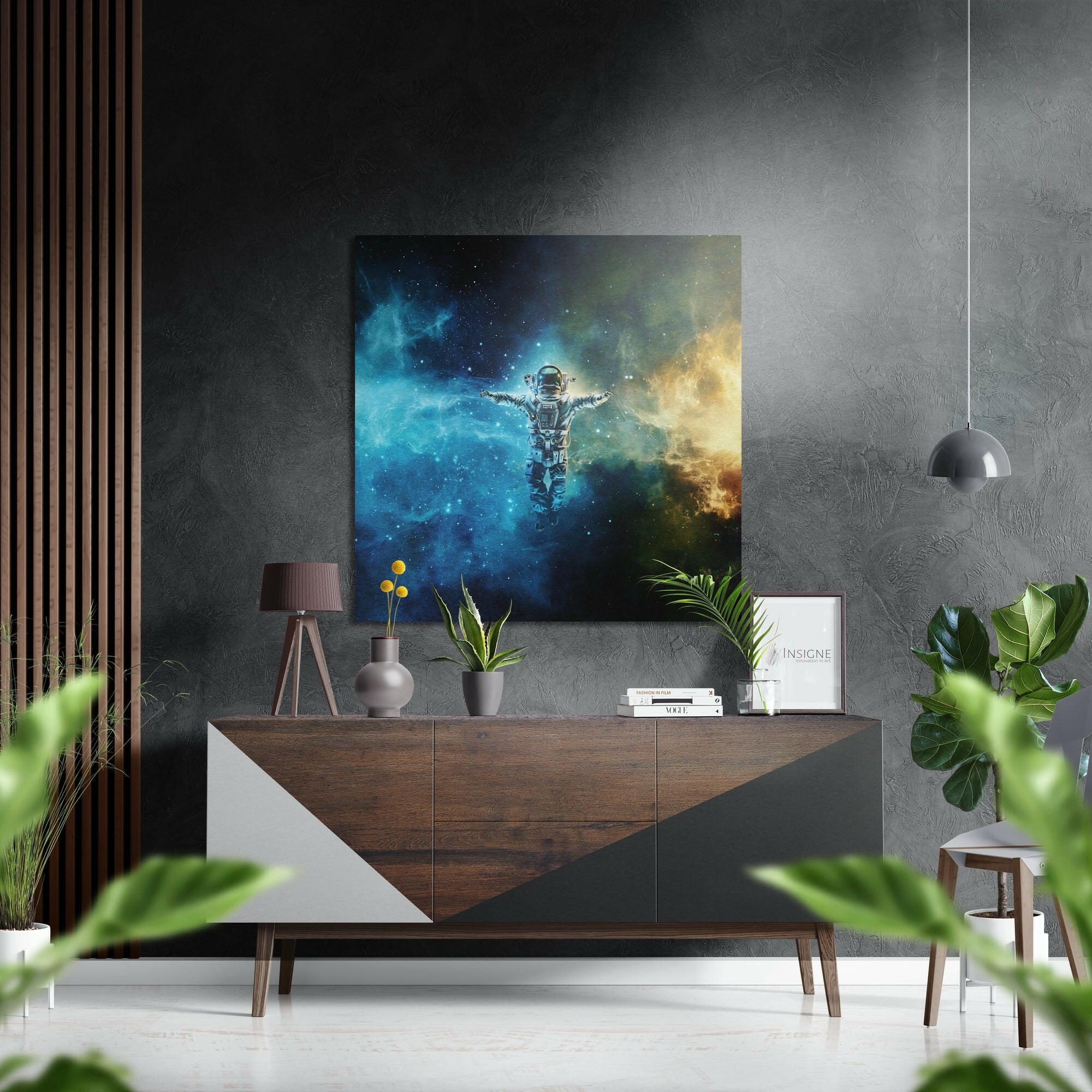 Astronaut in Blue Nebula Cloud Brushed Aluminium Dibond Wall Art