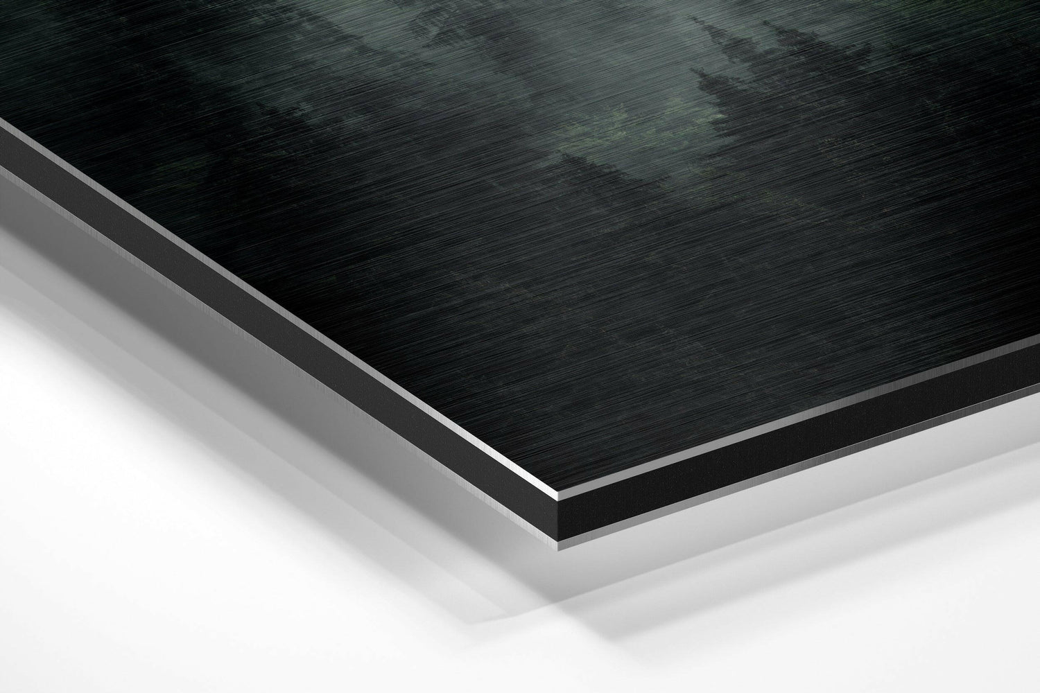 Foggy Evergreen Forest in Soft Mist Brushed Aluminium Dibond Wall Art