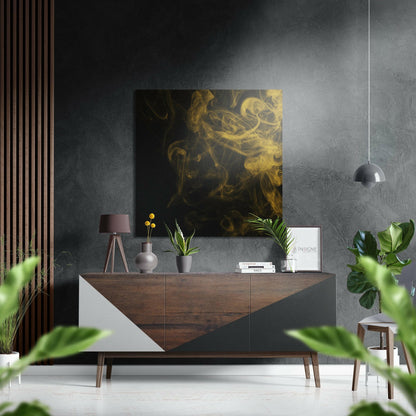 Yellow Smoke Wisps on Black Brushed Aluminium Dibond Wall Art