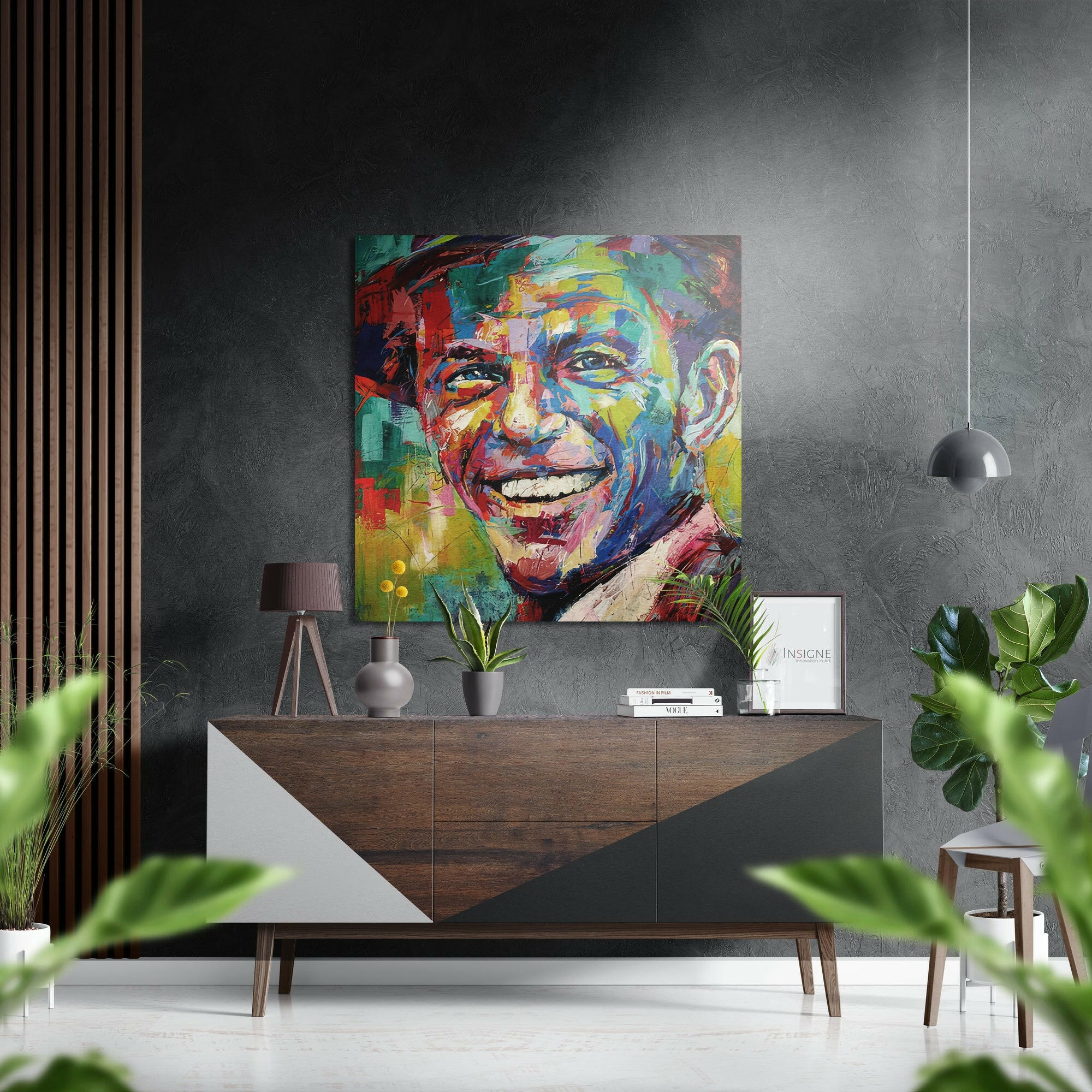 Palette Knife Smiling Singer Portrait Brushed Aluminium Dibond Wall Art