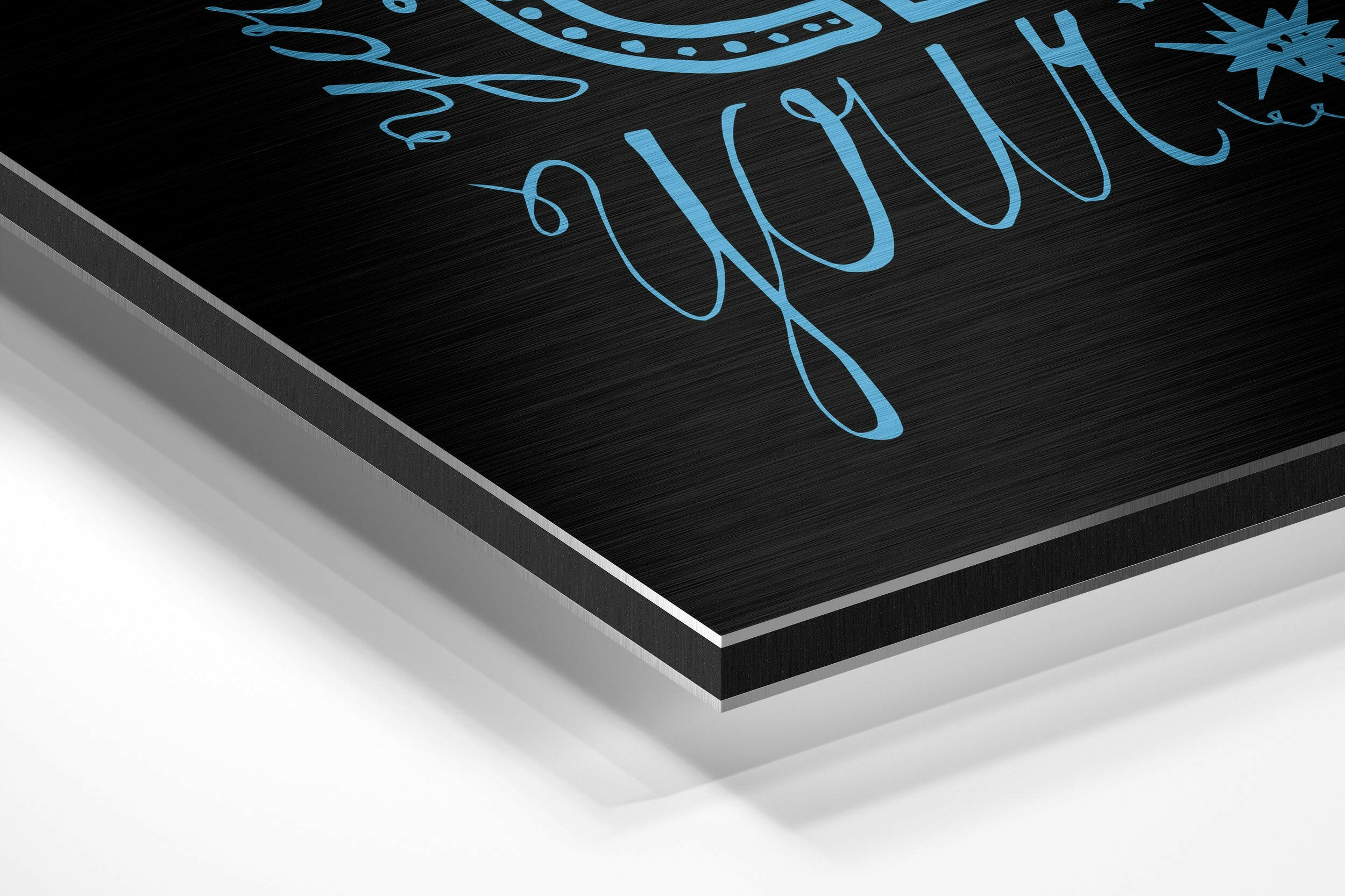 Blue Hand Lettered Change Quote on Black Brushed Aluminium Dibond Wall Art