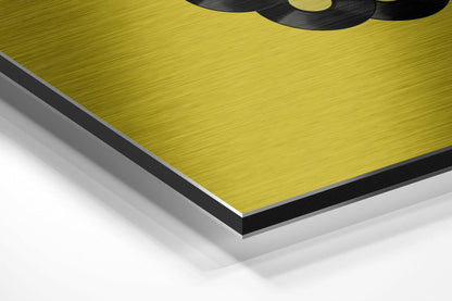 Top Hat Flamingo On Yellow Polka Dots Brushed Aluminium Dibond Wall Art