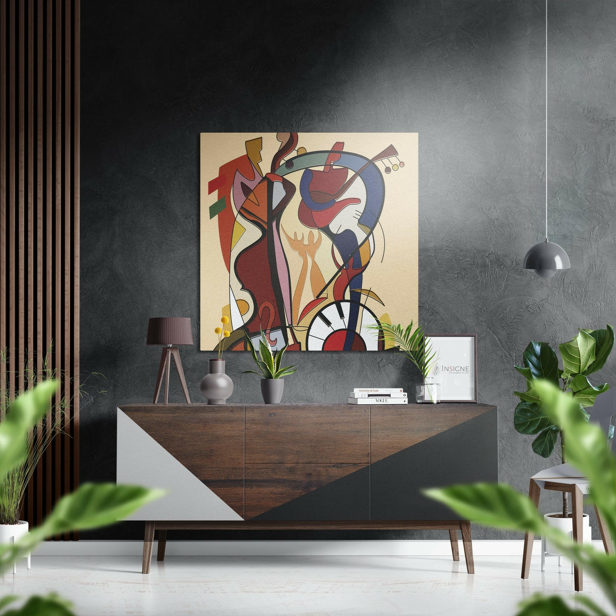 Beige Cubist Musician Brushed Aluminium Dibond Wall Art