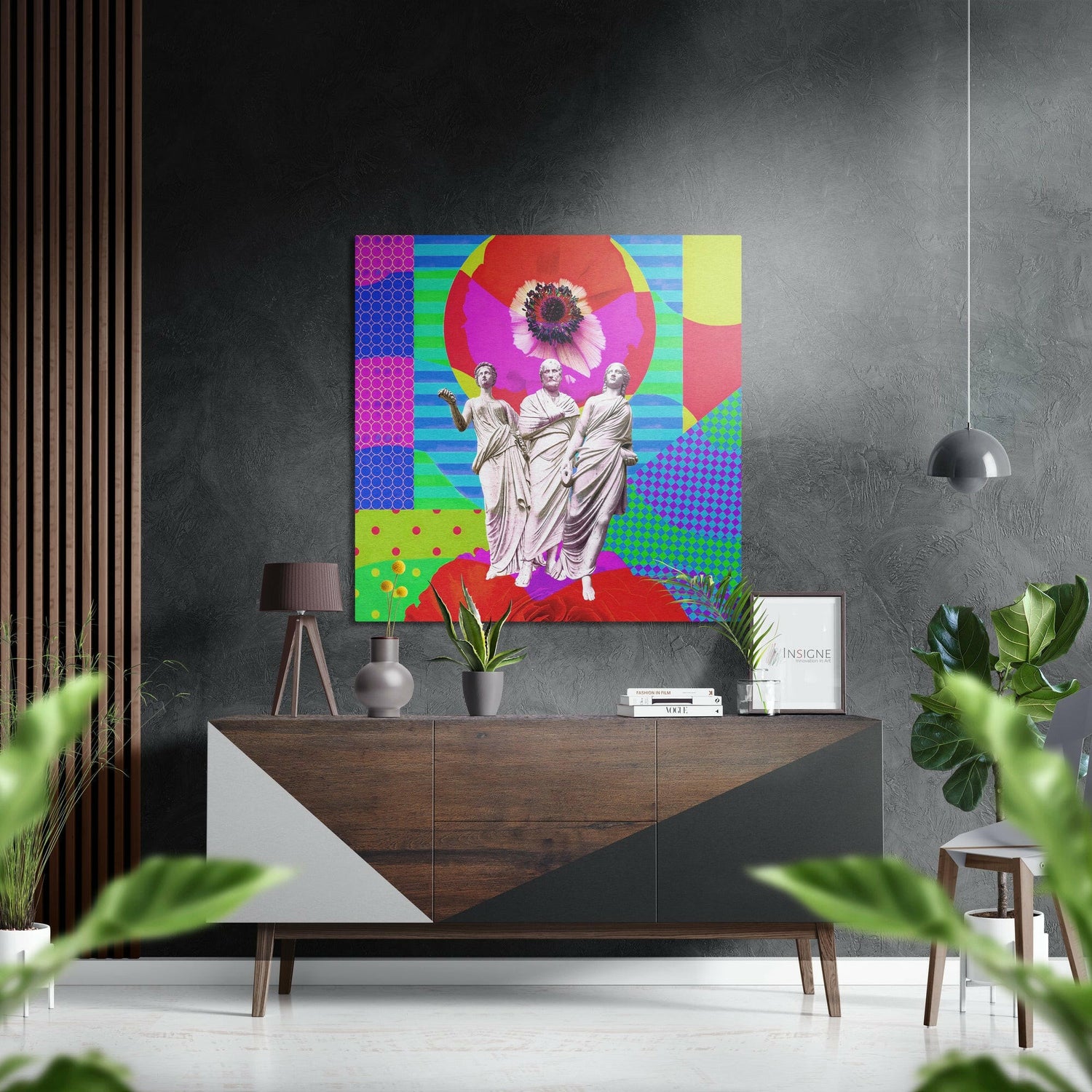 Neon Pop Three Statues Brushed Aluminium Dibond Wall Art