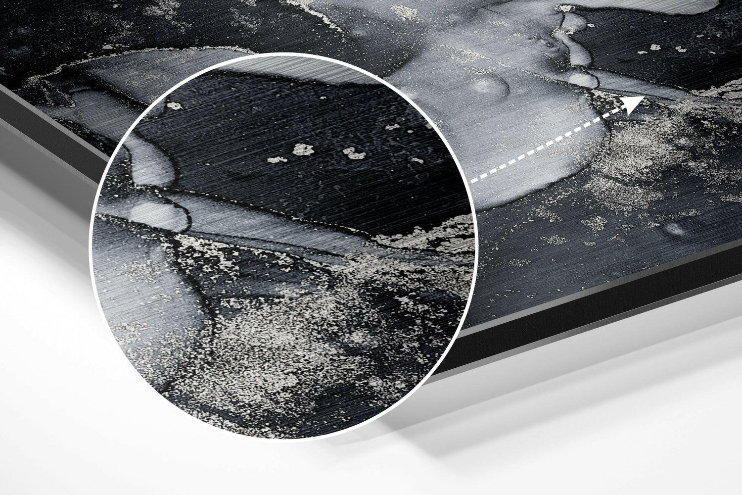 Black Silver Ink Marble Brushed Aluminium Dibond Wall Art