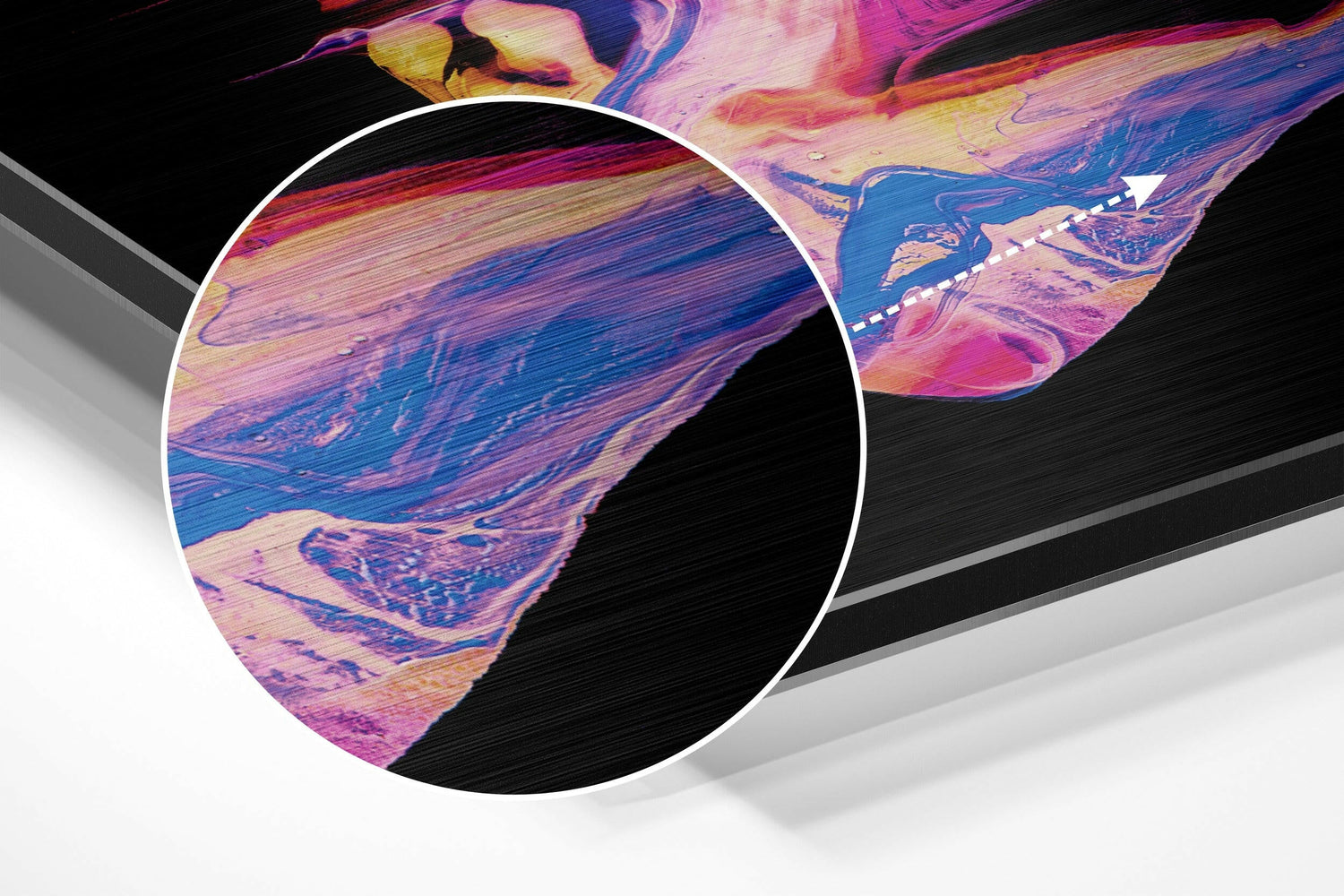 Neon Pink Blue Paint Swirl Abstract Brushed Aluminium Dibond Wall Art