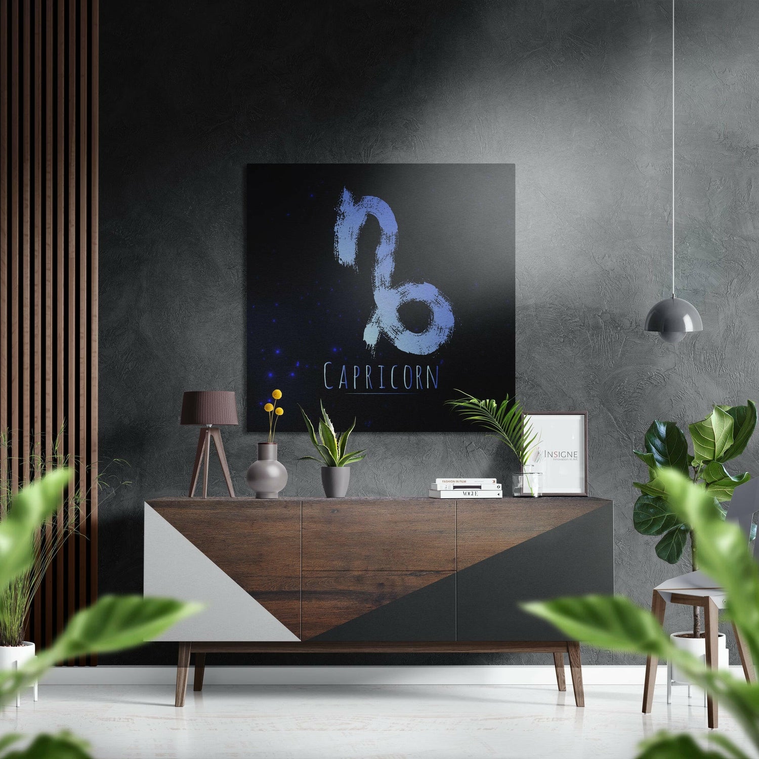 Blue Brushstroke Capricorn Star Sign Brushed Aluminium Dibond Wall Art