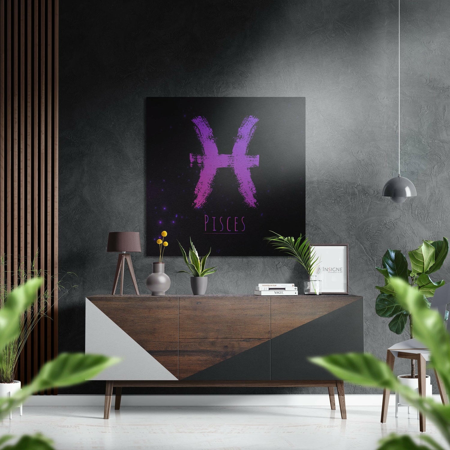 Magenta Chalk Pisces Zodiac Sign Brushed Aluminium Dibond Wall Art