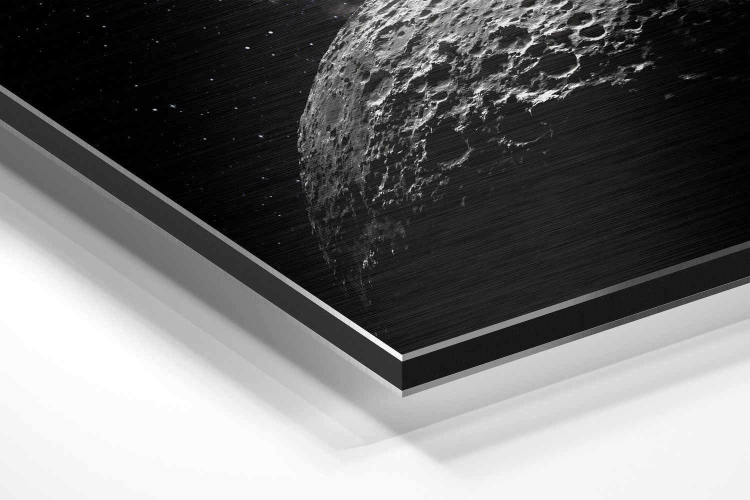 Starlit Crescent Moon Crater Close Up Brushed Aluminium Dibond Wall Art