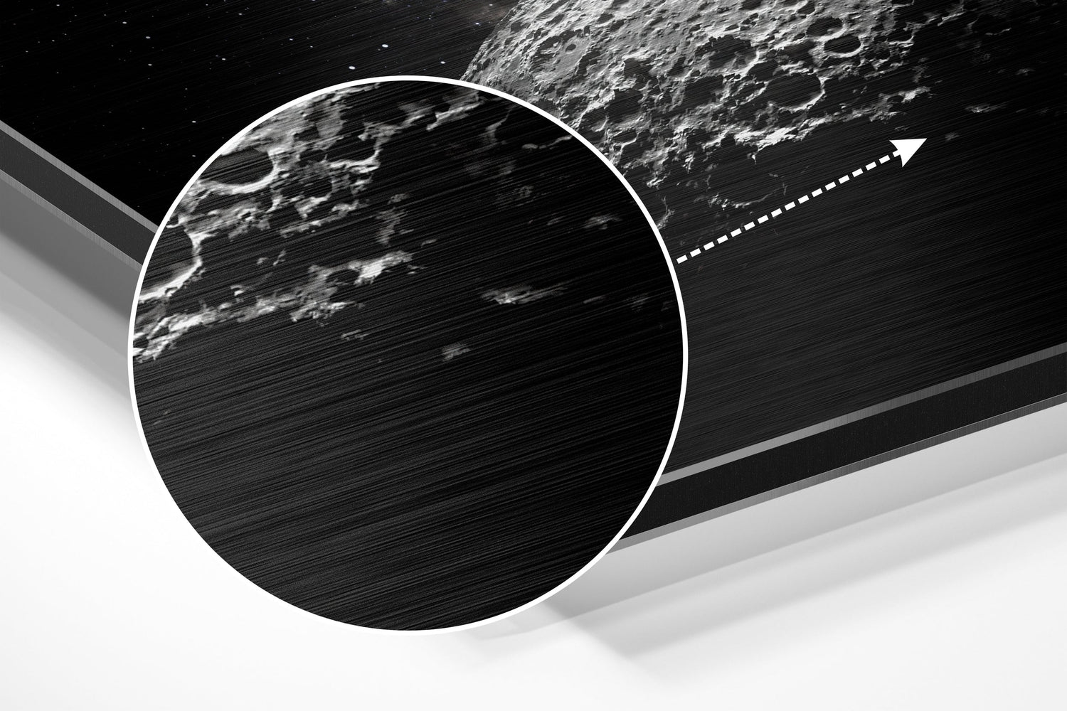 Starlit Crescent Moon Crater Close Up Brushed Aluminium Dibond Wall Art