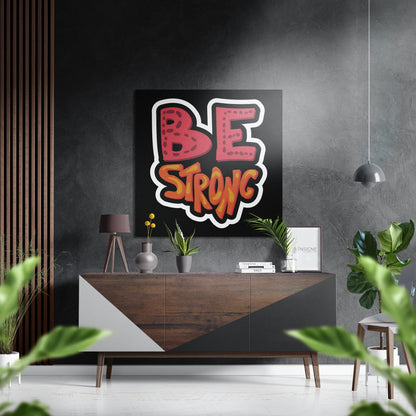 Bold Comic Bubble Be Strong Lettering Brushed Aluminium Dibond Wall Art