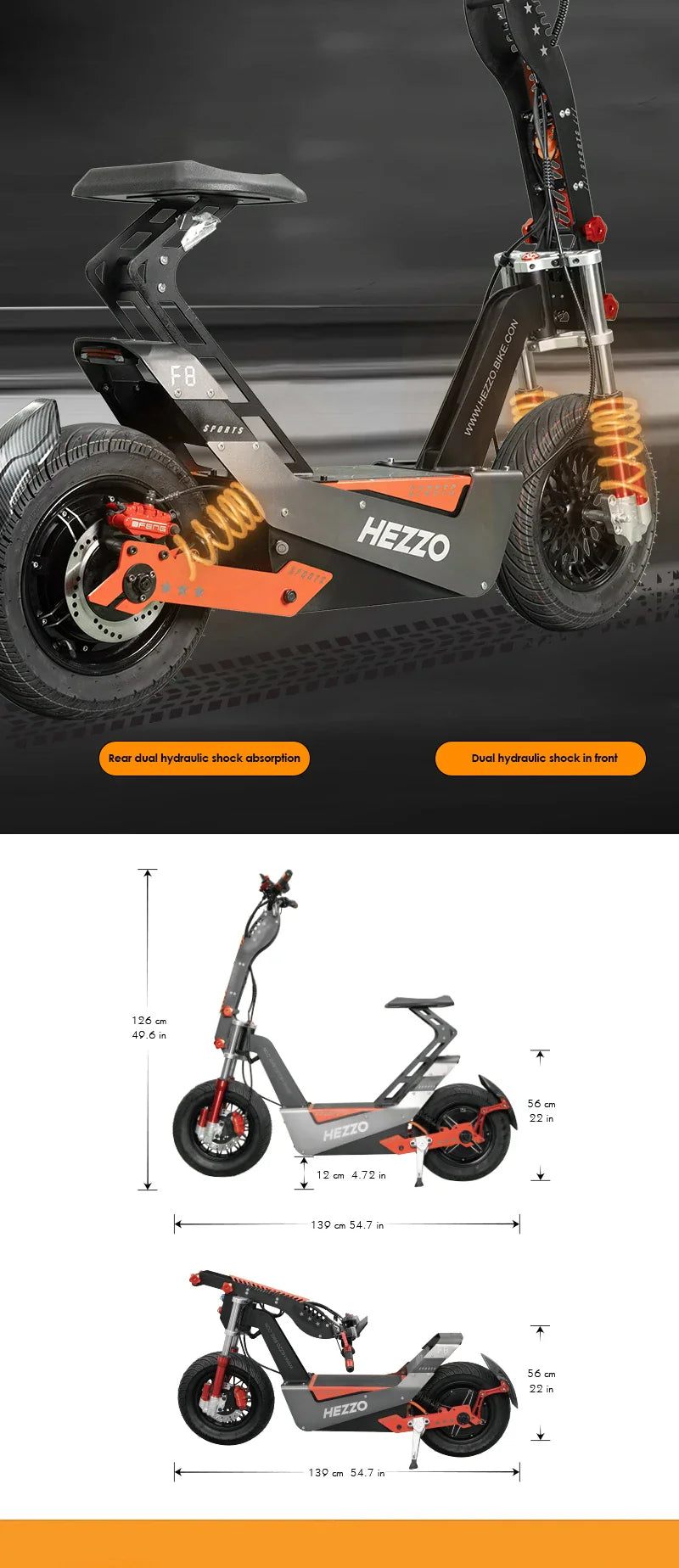 HEZZO-F8 Electric Scooter - 8000W Power, Max Speed 100 Km/h
