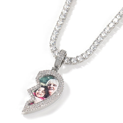 Broken Heart Photo Magnetic Frame Pendant 2 Pictures Hiphop Jewelry
