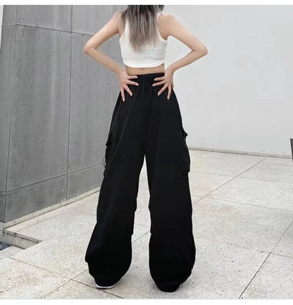 Y2K Cargo Pants Wide Leg Drawstring Oversize Pockets Joggers Trousers