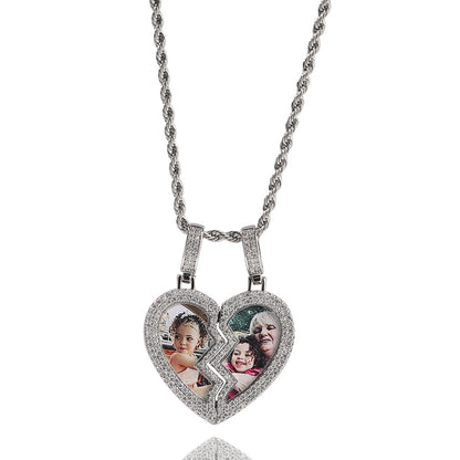 Broken Heart Photo Magnetic Frame Pendant 2 Pictures Hiphop Jewelry