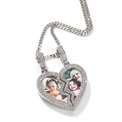 Broken Heart Photo Magnetic Frame Pendant 2 Pictures Hiphop Jewelry