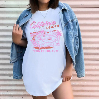 1pcs WHITE Tees Summer Casual Oversized Tee Best Surfing Santa Monica California Womens Retro Style