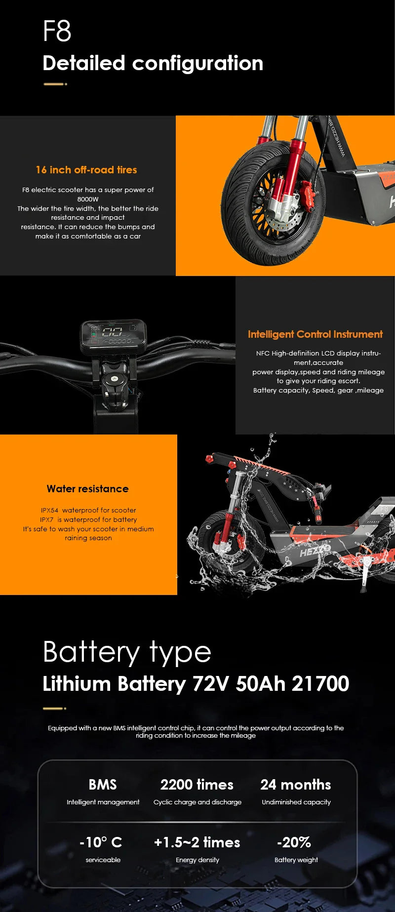 HEZZO-F8 Electric Scooter - 8000W Power, Max Speed 100 Km/h