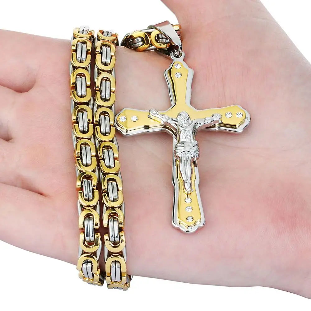 mens gold Jesus Christ Holy chain necklace