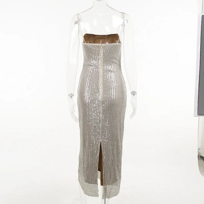 Sleeveless Glitter Sequined Evening Party Club Maxi Dress