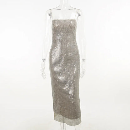 Sleeveless Glitter Sequined Evening Party Club Maxi Dress