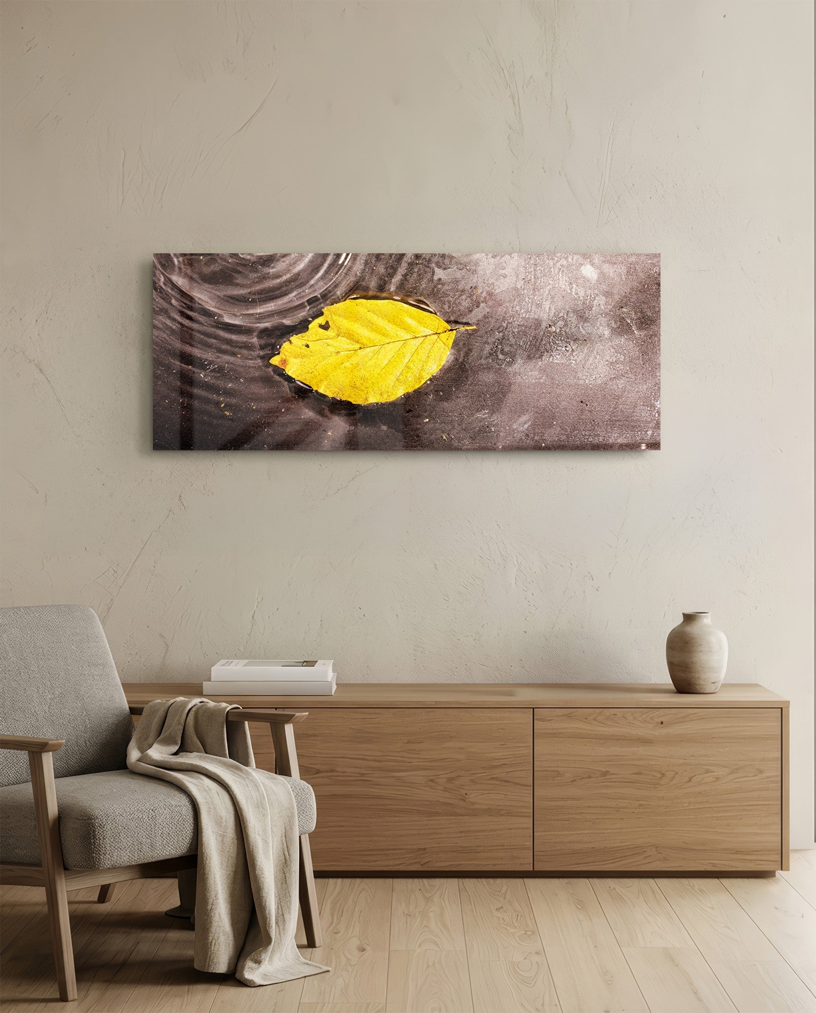 Yellow Leaf Glass Wall Art (36"x14")