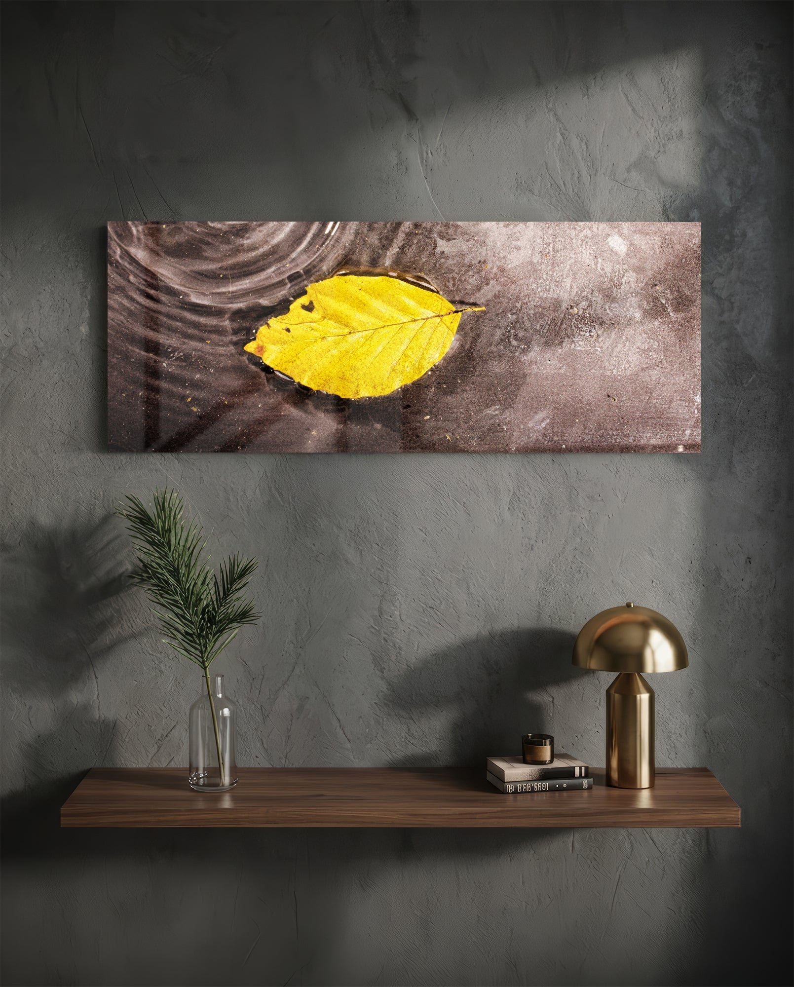 Yellow Leaf Glass Wall Art (36"x14")