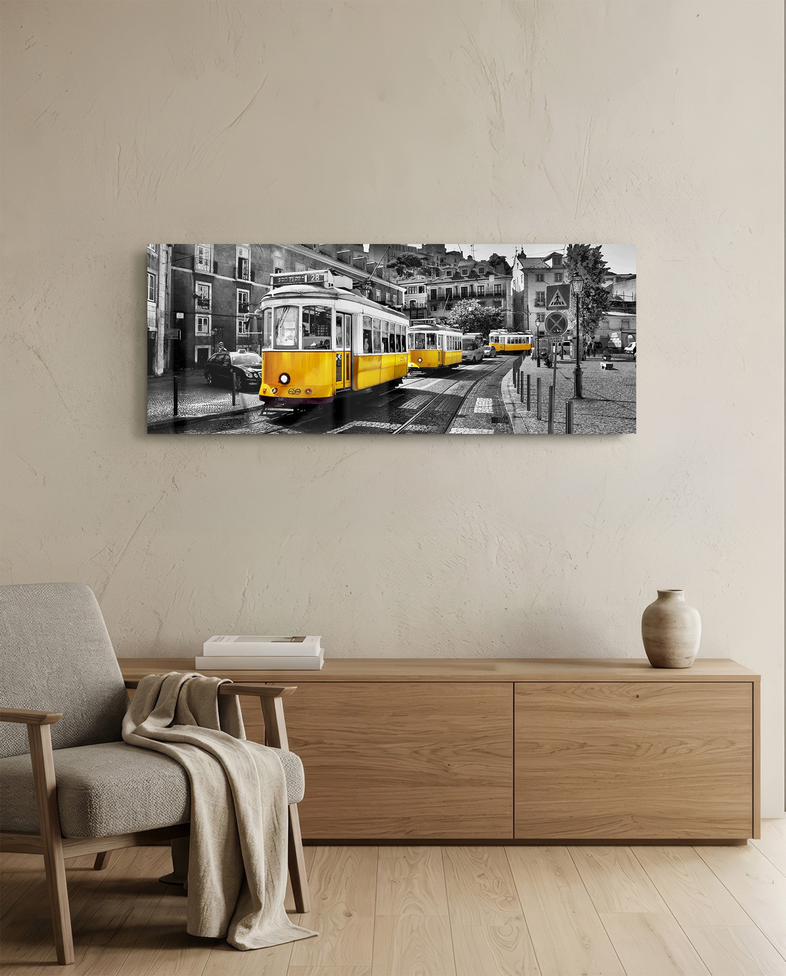 Lisbon Tram Glass Wall Art (36"x14")