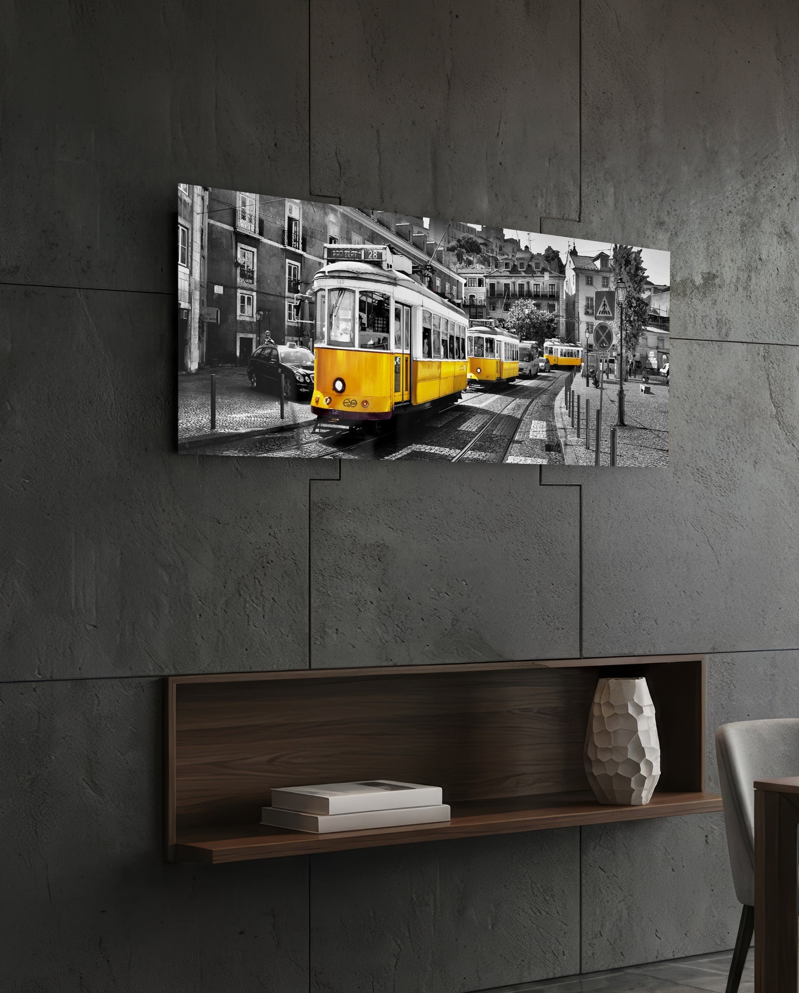 Lisbon Tram Glass Wall Art (36"x14")