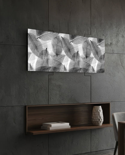 Black - White Leaves Glass Wall Art (36"x14")