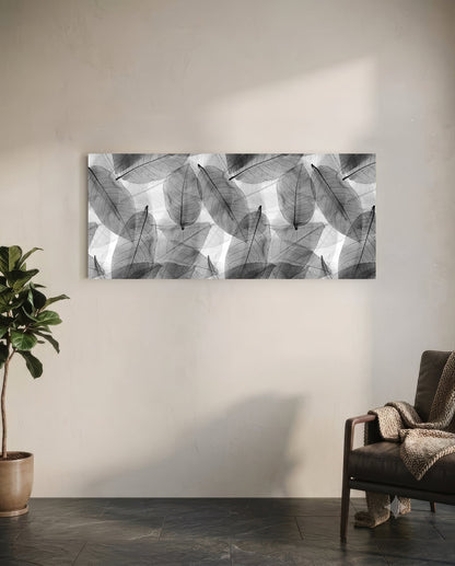 Black - White Leaves Glass Wall Art (36"x14")