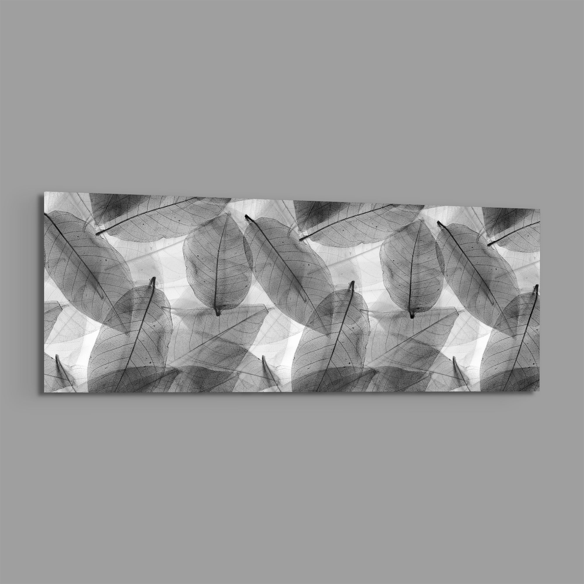 Black - White Leaves Glass Wall Art (36"x14")