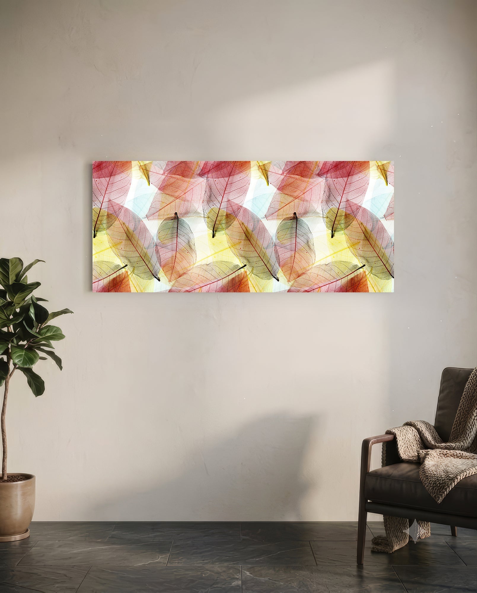 Colored Leaves Glass Wall Art (36"x14")