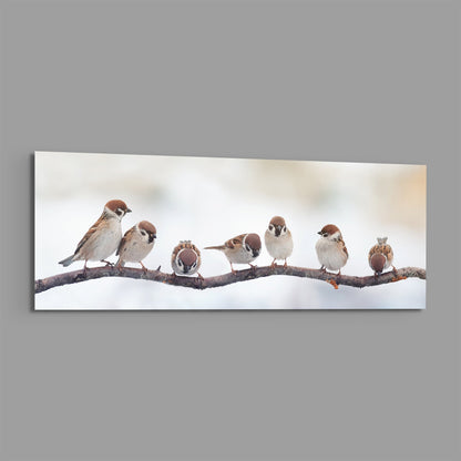 Seven Sparrows On A Bare Branch Glass Wall Art