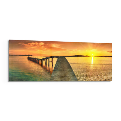 Golden Sunset Curved Pier Glass Wall Art