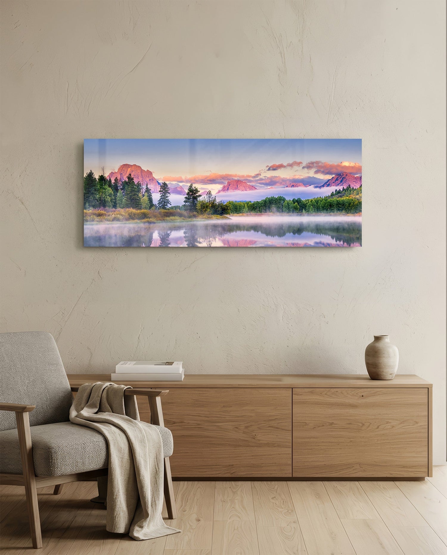 Foggy Mountain Glass Wall Art (36"x14")
