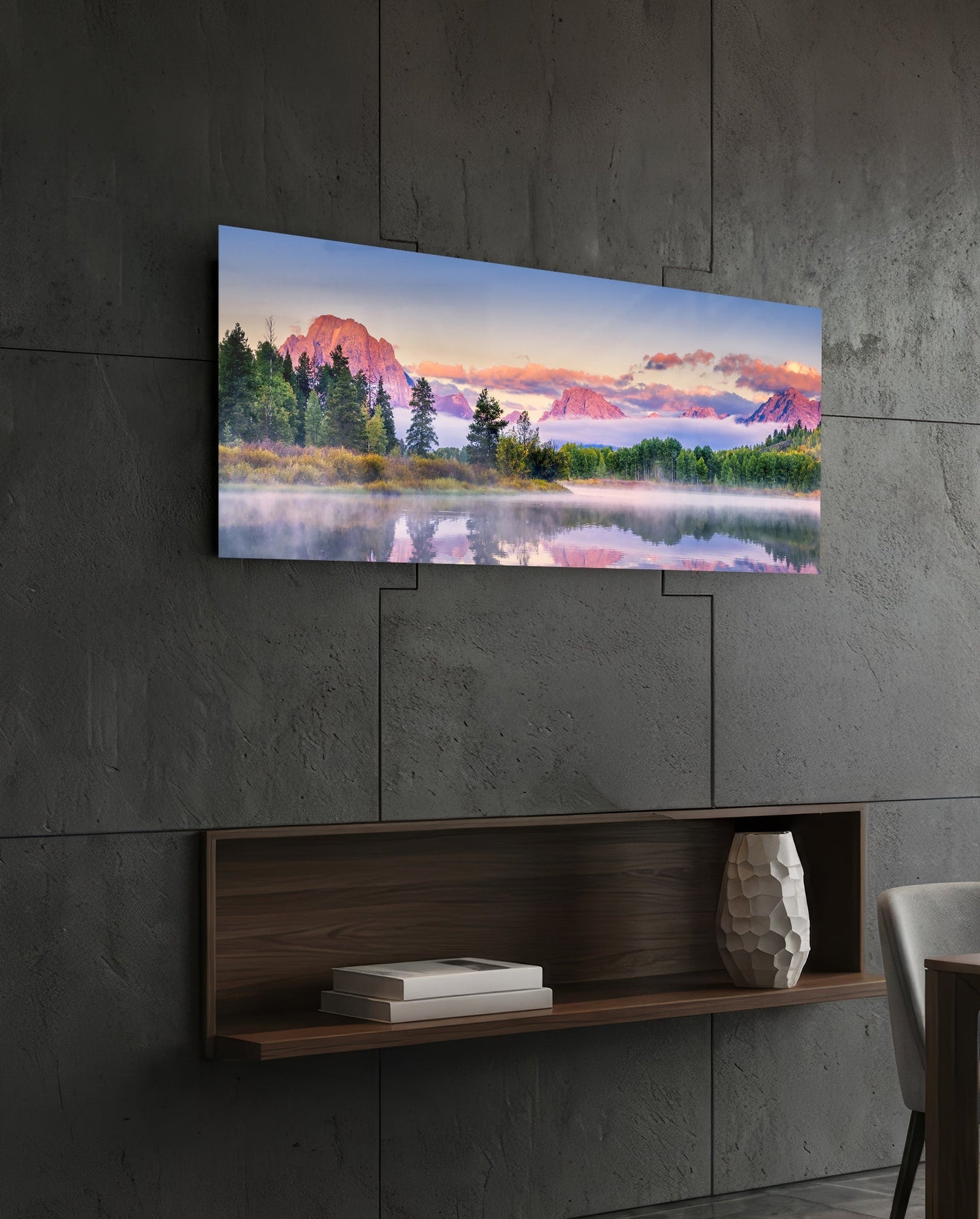 Foggy Mountain Glass Wall Art (36"x14")