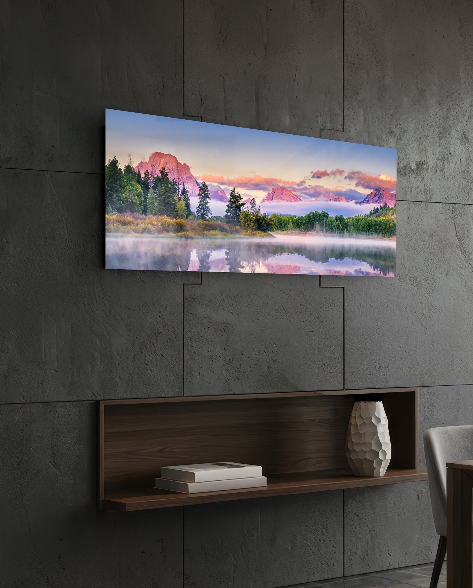Foggy Mountain Glass Wall Art (36"x14")
