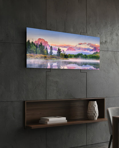 Foggy Mountain Glass Wall Art (36"x14")