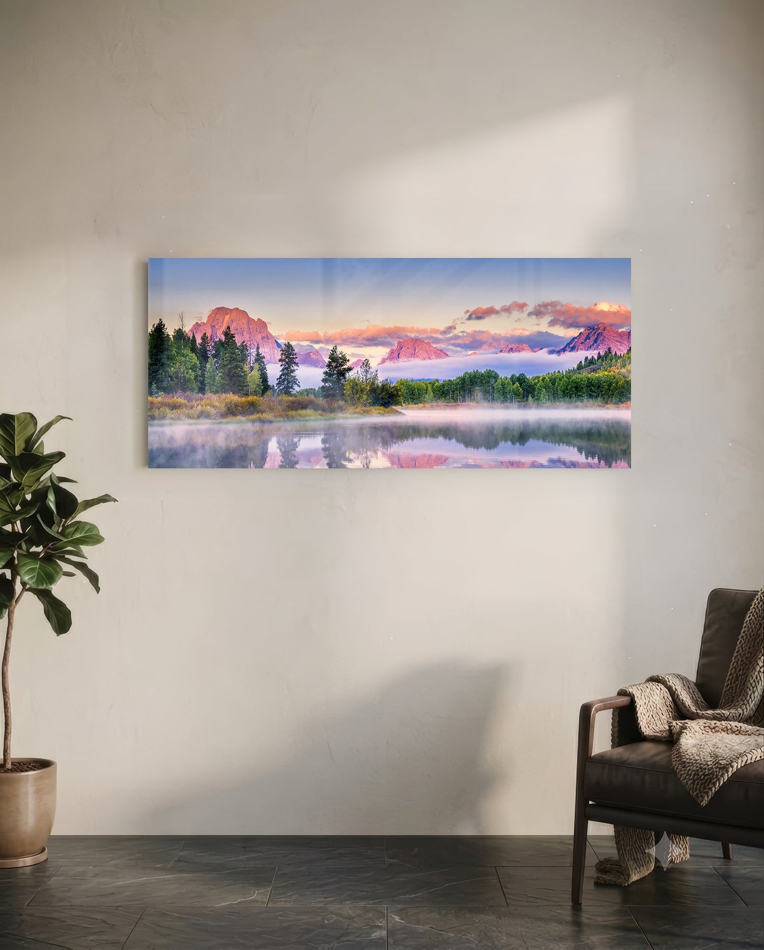 Foggy Mountain Glass Wall Art (36"x14")