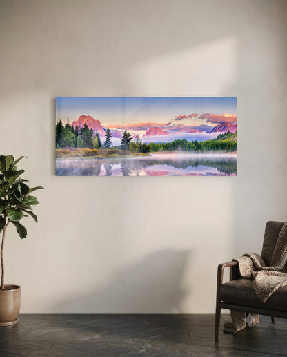 Foggy Mountain Glass Wall Art (36"x14")