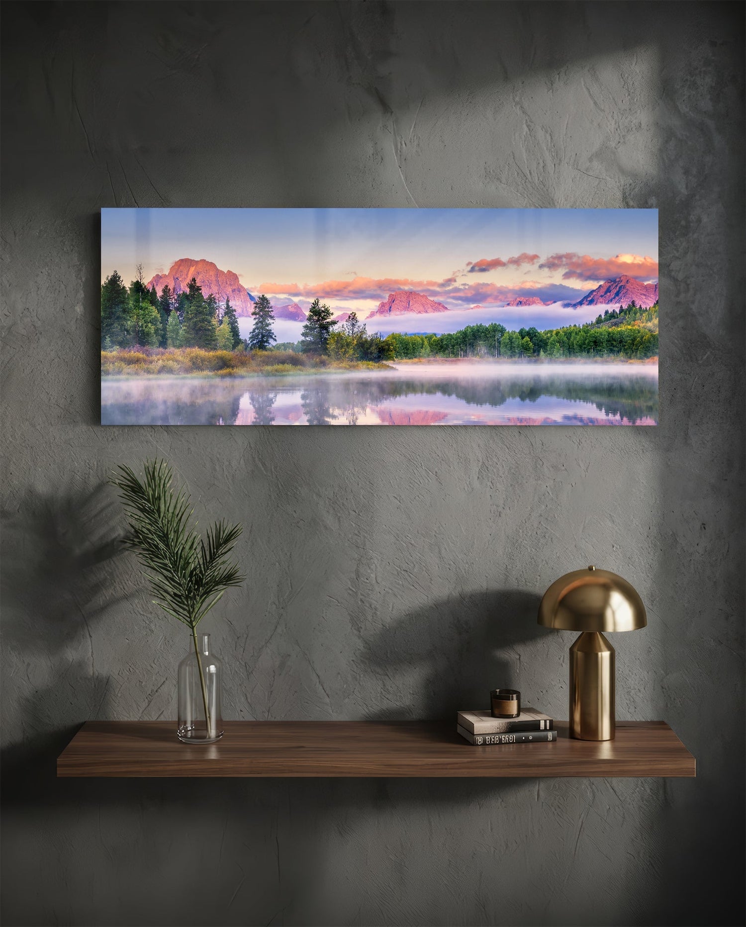 Foggy Mountain Glass Wall Art (36"x14")