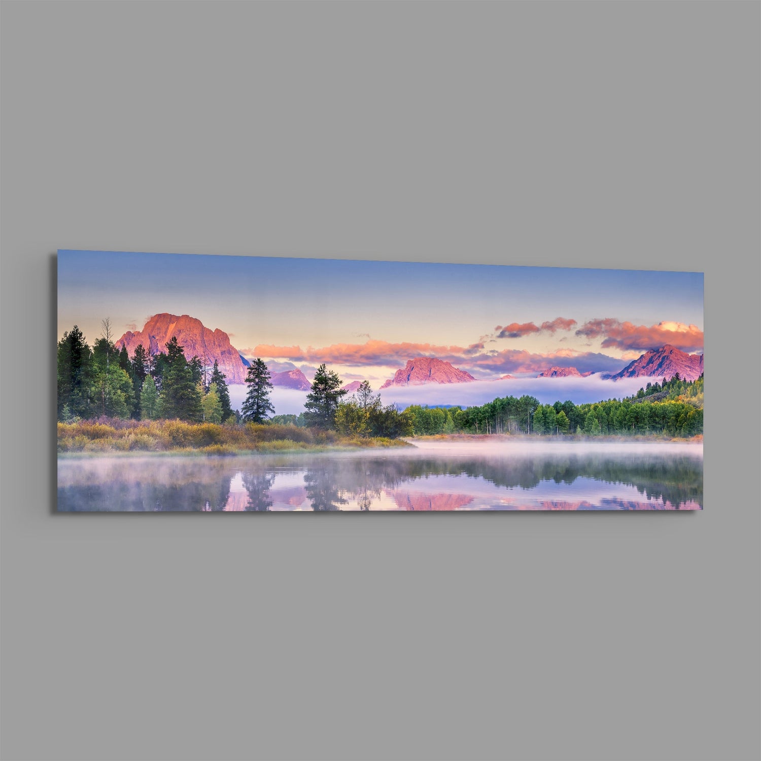 Foggy Mountain Glass Wall Art (36"x14")