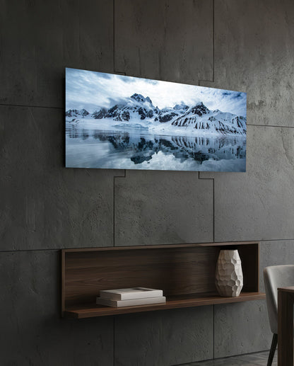 Snowy Mountain Glass Wall Art (36"x14")