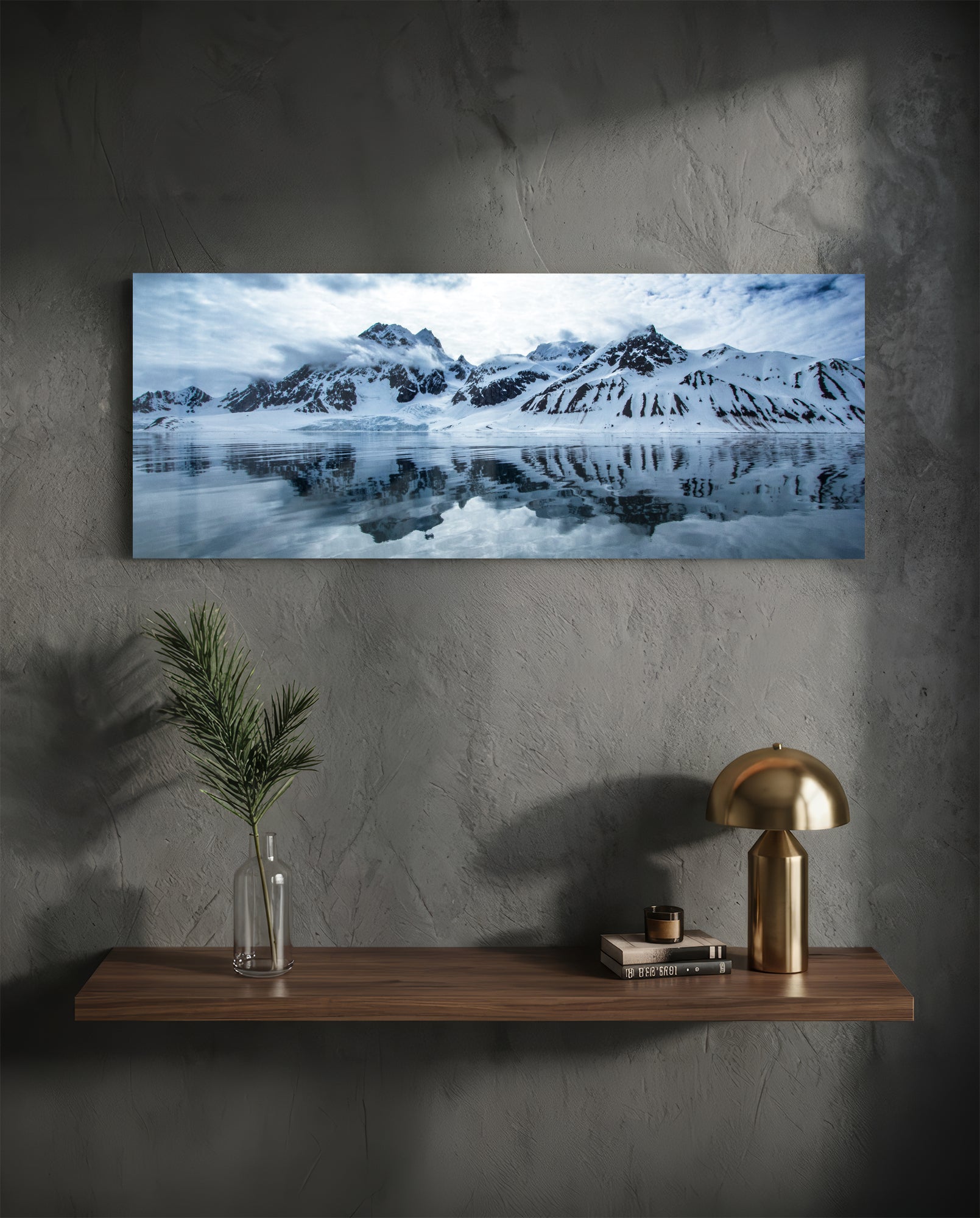 Snowy Mountain Glass Wall Art (36"x14")