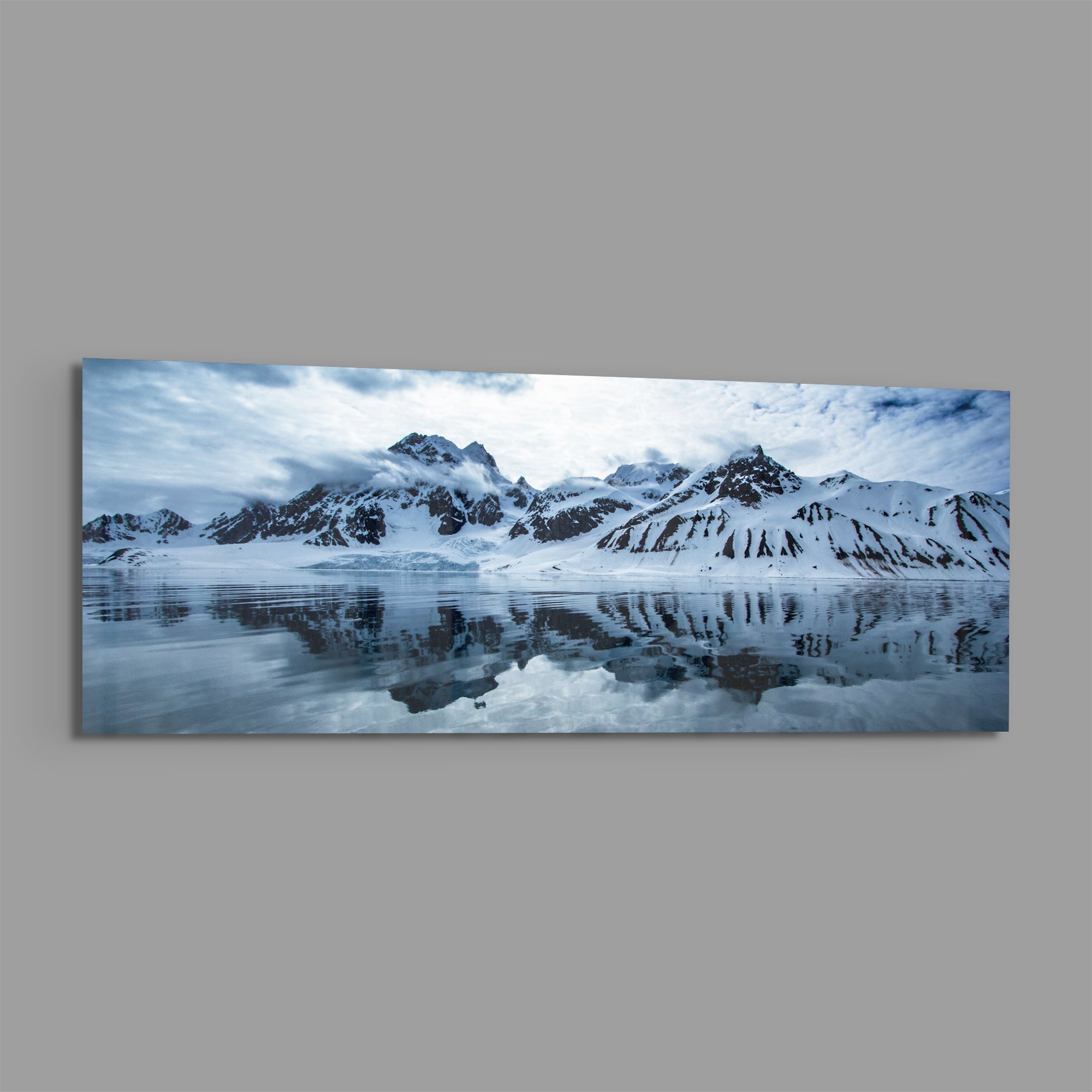 Snowy Mountain Glass Wall Art (36"x14")