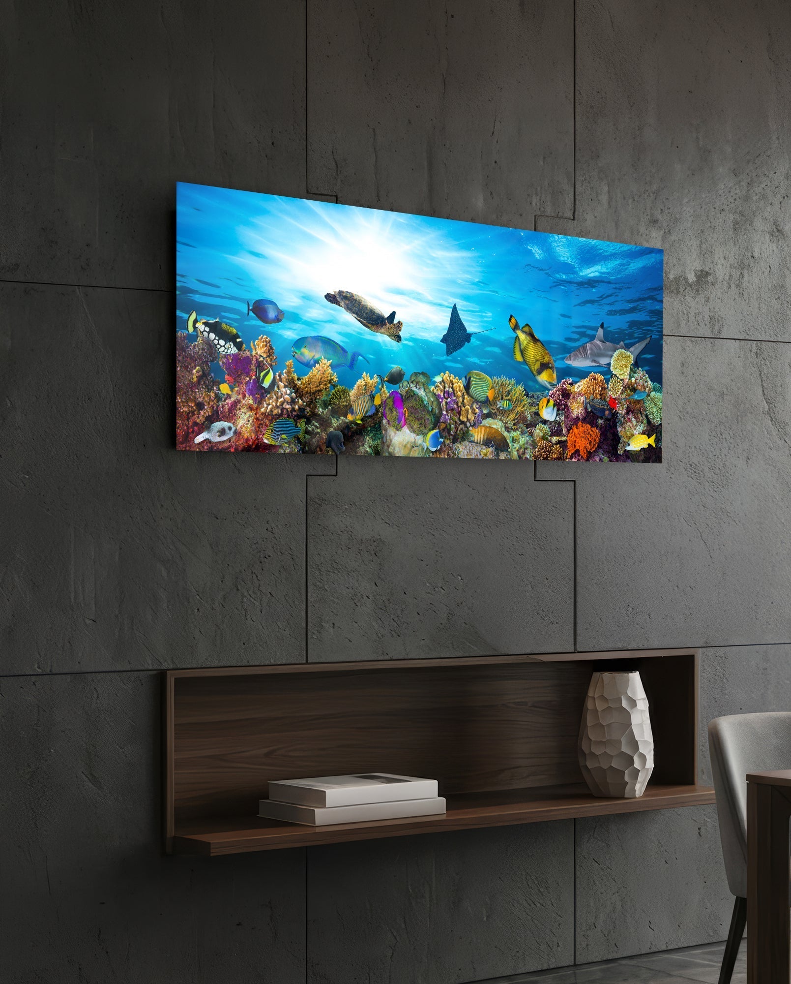 Coral Reef Turtle Underwater Sea Glass Wall Art