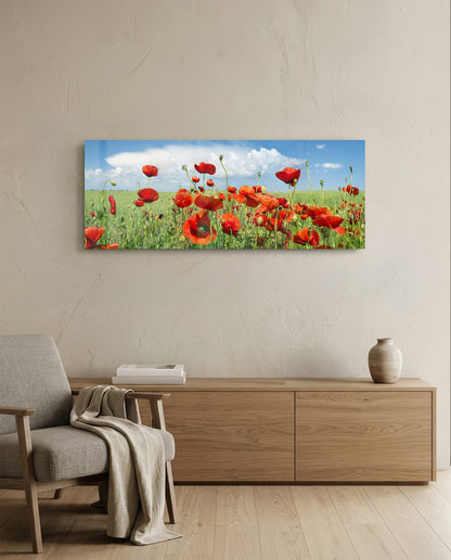 Poppy Flower Glass Wall Art (36"x14")