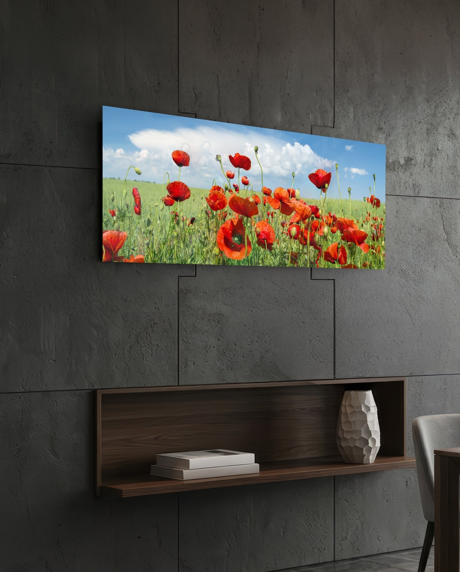 Poppy Flower Glass Wall Art (36"x14")
