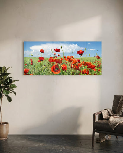 Poppy Flower Glass Wall Art (36"x14")